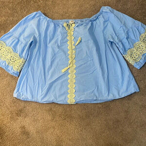 Hayden Off Shoulder Floral Flowy Tunic Top plus size 1x baby blue boho crochet